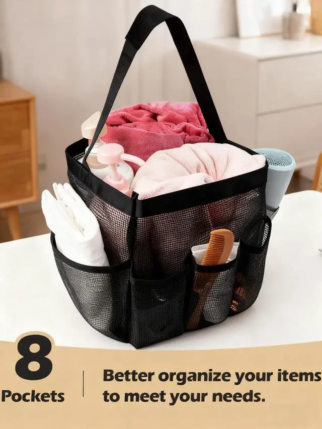Alt view image 3 of 6 - Mesh Shower Caddy Bathroom Portable College Dorm Essentials for Girls Guys Shower Tote Beach Camp Travel Hanging Toiletry Bag Black