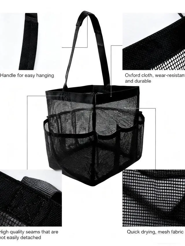 Alt view image 4 of 6 - Mesh Shower Caddy Bathroom Portable College Dorm Essentials for Girls Guys Shower Tote Beach Camp Travel Hanging Toiletry Bag Black