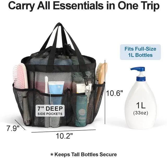 Alt view image 2 of 7 - Mesh Shower Caddy Portable with Drawstring - 2-Handle Shower Bag for Dorm
