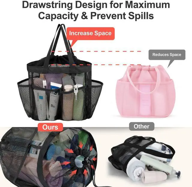 Alt view image 3 of 7 - Mesh Shower Caddy Portable with Drawstring - 2-Handle Shower Bag for Dorm