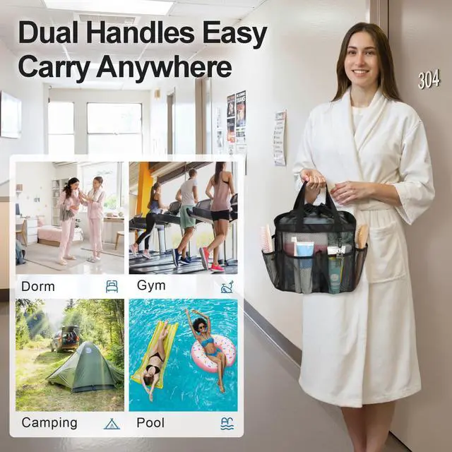 Alt view image 7 of 7 - Mesh Shower Caddy Portable with Drawstring - 2-Handle Shower Bag for Dorm