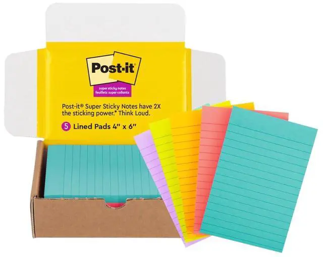 Main image of Super Sticky Notes, 4 x 6 in, Supernova Neons, 5 Lined Pads