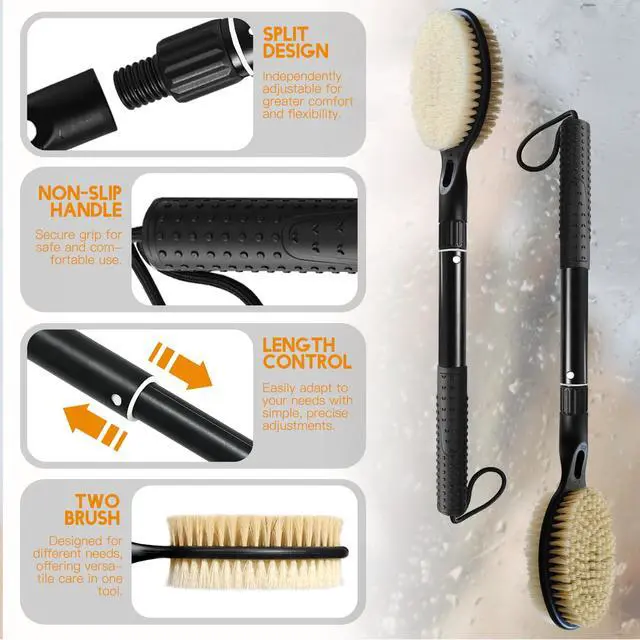 Alt view image 2 of 7 - Back Scrubber with Soft and Stiff Bristles, 17''-25'' Long Handle Dual-Sided Shower Brush for Body for Deep Cleaning