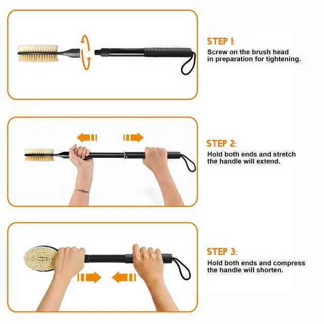 Alt view image 4 of 7 - Back Scrubber with Soft and Stiff Bristles, 17''-25'' Long Handle Dual-Sided Shower Brush for Body for Deep Cleaning