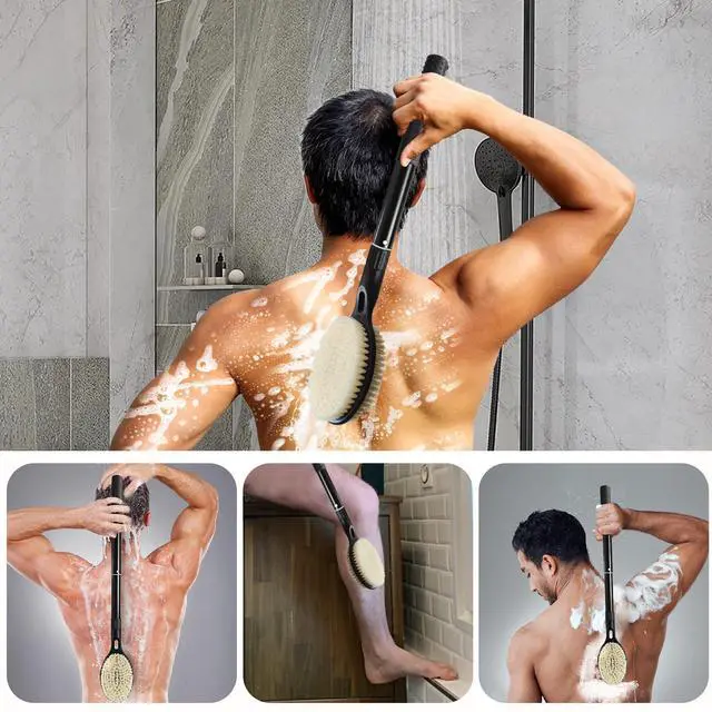 Alt view image 6 of 7 - Back Scrubber with Soft and Stiff Bristles, 17''-25'' Long Handle Dual-Sided Shower Brush for Body for Deep Cleaning