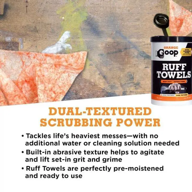 Alt view image 2 of 7 - Orange Heavy Duty Ruff Towels with Scrubbing Power, 10 x 12 Dual Textured Multi-Purpose Cleaning Wipes, Removes Dirt, Grease, Oil, 72 Count