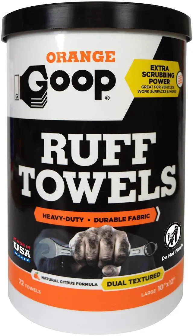 Main image of Orange Heavy Duty Ruff Towels with Scrubbing Power, 10 x 12 Dual Textured Multi-Purpose Cleaning Wipes, Removes Dirt, Grease, Oil, 72 Count
