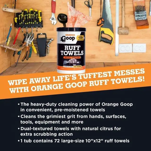Alt view image 3 of 7 - Orange Heavy Duty Ruff Towels with Scrubbing Power, 10 x 12 Dual Textured Multi-Purpose Cleaning Wipes, Removes Dirt, Grease, Oil, 72 Count