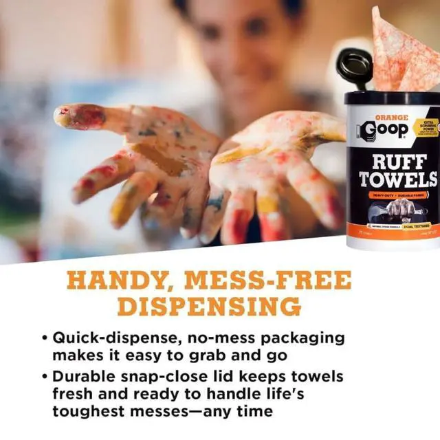 Alt view image 7 of 7 - Orange Heavy Duty Ruff Towels with Scrubbing Power, 10 x 12 Dual Textured Multi-Purpose Cleaning Wipes, Removes Dirt, Grease, Oil, 72 Count