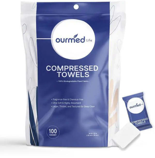 Main image of Compressed Towel Tablets, Individually Wrapped Disposable Face Towels, Quick-Expand with Water, Soft & Lint-Free, 12"x10" Travel Washcloths for Camping,Hiking & Backpacking (100 Count)