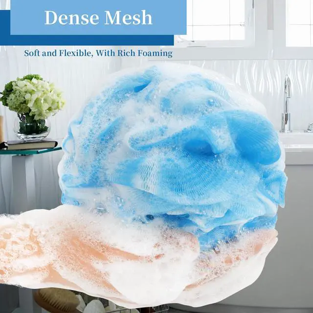 Alt view image 7 of 7 - Bath Loofah Sponge Back Scrubber Shower Sponge Soft Mesh Exfoliator Pouf Shower Ball Bath Sponges for Women and Men Bath Accessories