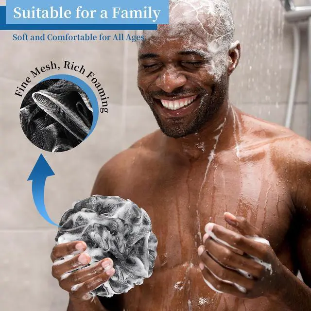 Alt view image 6 of 7 - Bath Loofah Sponge Back Scrubber Shower Sponge Soft Mesh Exfoliator Pouf Shower Ball Bath Sponges for Women and Men Bath Accessories