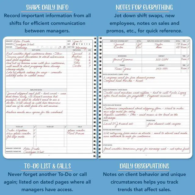 Alt view image 4 of 7 - Manager Notebook Manager's Log Book Planner Management Logbook - Wire-O, 100 Pages, 8.5'' X 11'' (Made in USA)