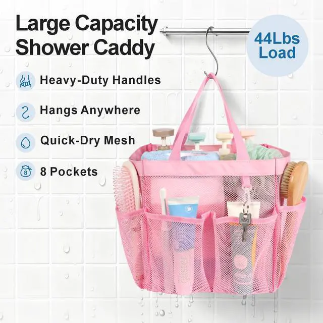 Alt view image 3 of 7 - Mesh Shower Caddy Portable - 8 Pockets, S-Hook, Shower Bag for Dorm Camping