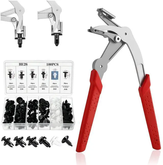 Main image of Car Clip Pliers, Auto Fastener Clip Removal Pliers, Panel Clip Removal Tool with100Pcs Car Push Retainer Clips for Removing Automotive Plastic Clips,Trim Bumpers,Door Panels,Rivets & Interior Panels