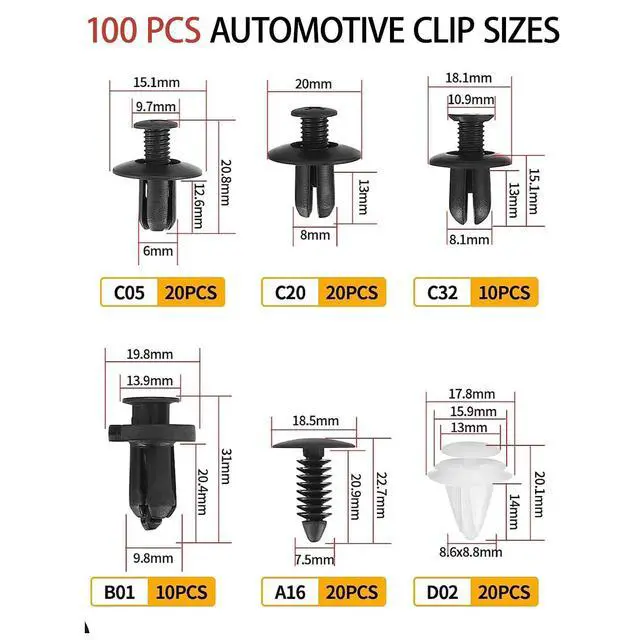 Alt view image 5 of 7 - Car Clip Pliers, Auto Fastener Clip Removal Pliers, Panel Clip Removal Tool with100Pcs Car Push Retainer Clips for Removing Automotive Plastic Clips,Trim Bumpers,Door Panels,Rivets & Interior Panels