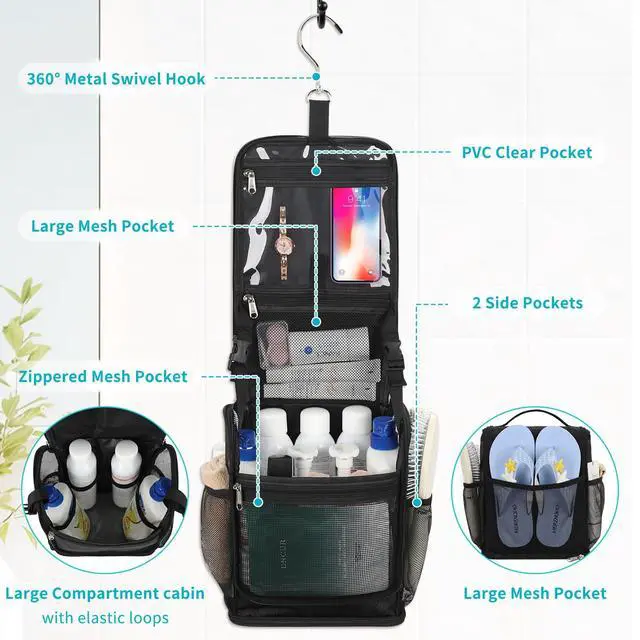 Alt view image 2 of 7 - Mesh Shower Caddy Portable, Toiletry Bags for Travel, Hanging Shower Organizer Tote Bag for College Dorm Students Girls Boys, Dry and Wet Separation with Metal Hook