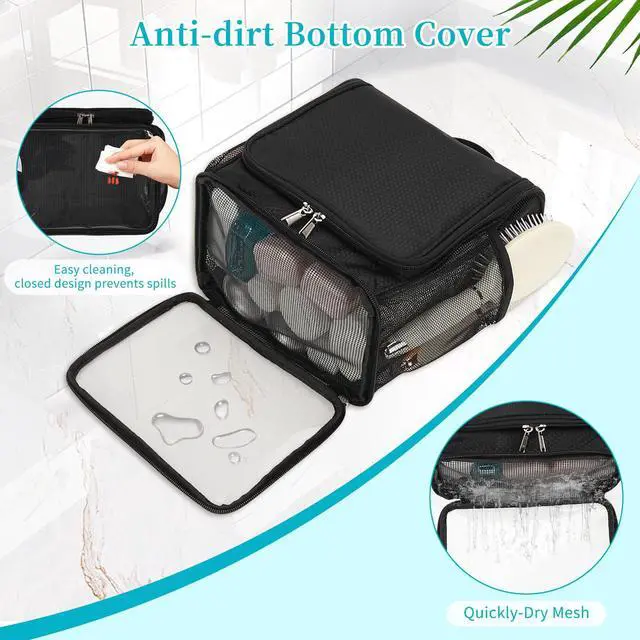 Alt view image 4 of 7 - Mesh Shower Caddy Portable, Toiletry Bags for Travel, Hanging Shower Organizer Tote Bag for College Dorm Students Girls Boys, Dry and Wet Separation with Metal Hook