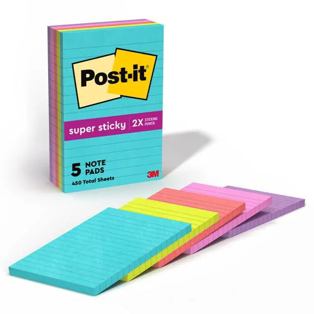 Main image of Super Sticky Notes, 4 x 6 in, Supernova Neons, 5 Lined Pads