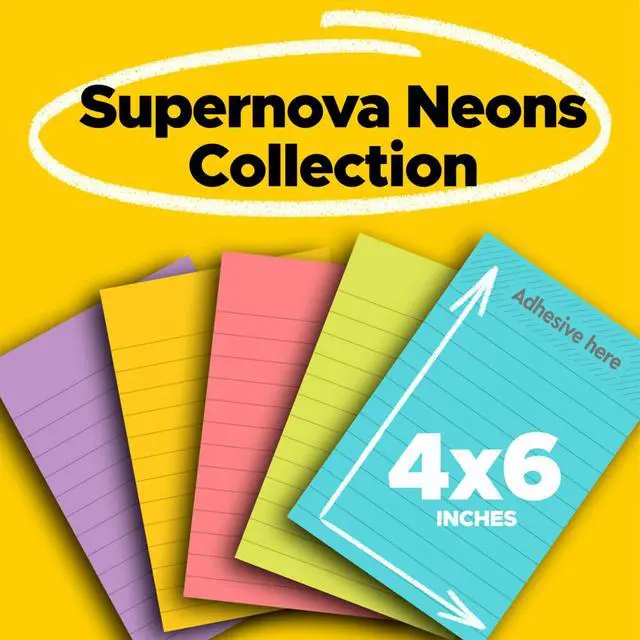 Alt view image 2 of 7 - Super Sticky Notes, 4 x 6 in, Supernova Neons, 5 Lined Pads