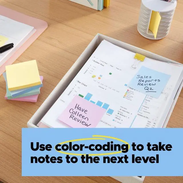 Alt view image 7 of 7 - Recycled Paper Super Sticky Notes, 2X the Sticking Power, 3x3 in, 12 Pads/Pack, 70 Sheets/Pad, Wanderlust Pastels Collection