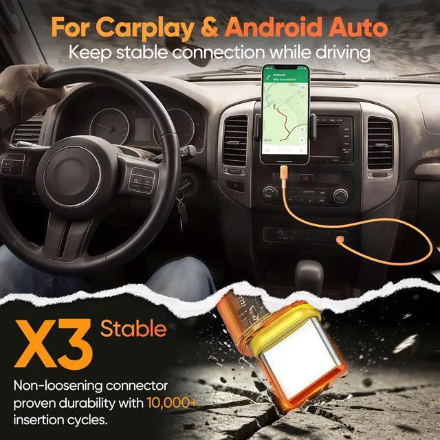 Alt view image 4 of 7 - Carplay USB to USB-C Cable 6FT 2-Pack, 3A USB A to C Charging Cord & 480Mbps Data Cable Support CarPlay, for iPhone 17/16/15 Pro Max, Samsung Galaxy S25/S24, iPad 11/10th, MacBook Neo, Orange Braided
