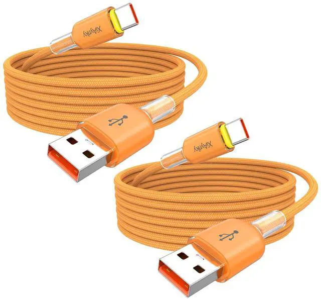 Main image of Carplay USB to USB-C Cable 6FT 2-Pack, 3A USB A to C Charging Cord & 480Mbps Data Cable Support CarPlay, for iPhone 17/16/15 Pro Max, Samsung Galaxy S25/S24, iPad 11/10th, MacBook Neo, Orange Braided