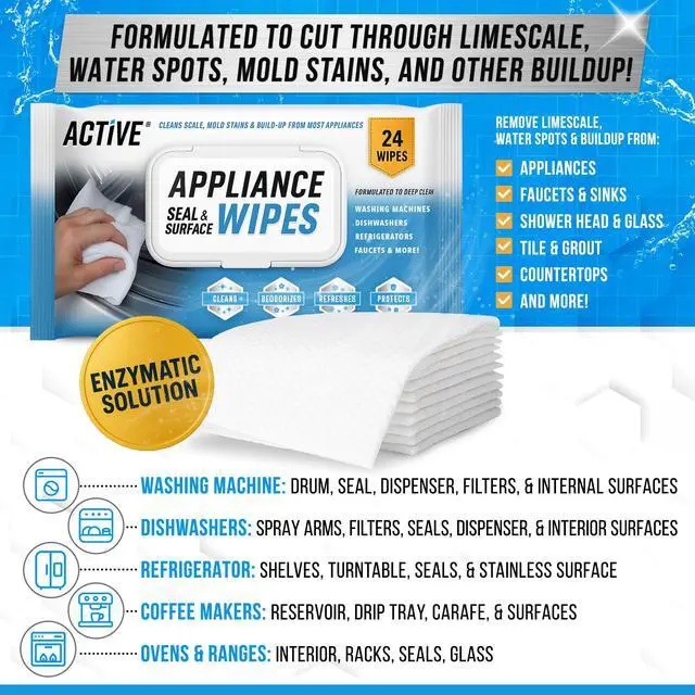 Alt view image 2 of 5 - Home Appliance Surface Cleaner Wipes Heavy Duty Wipe for Cleaning Washing Machine, Dryer Stainless Steel Refrigerator, Glass Cooktop, Microwave, Dishwasher, Counter, Tile - 24 Large Wipes