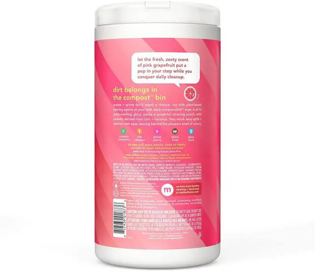 Main image of All-Purpose Cleaning Wipes, Pink Grapefruit, Multi-Surface, Compostable, 70 Count (Pack of 3)
