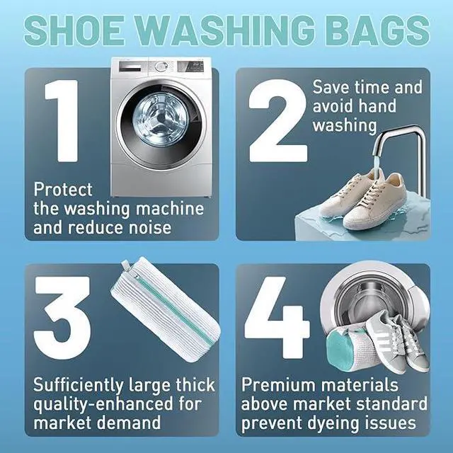 Alt view image 7 of 7 - XXL Shoe Washing Machine Bag, Laundry Shoe Bag for Washer and Dryer, Laundry Shoe Bag Protect Sneaker, Running Shoes, Bras, Delicates and Toys, Includes 2 Shoes (White 1 Pack)