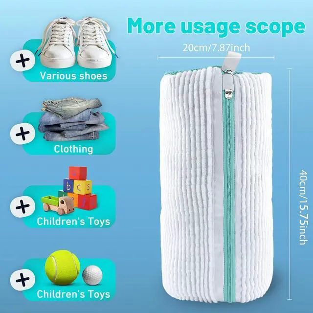 Alt view image 2 of 7 - XXL Shoe Washing Machine Bag, Laundry Shoe Bag for Washer and Dryer, Laundry Shoe Bag Protect Sneaker, Running Shoes, Bras, Delicates and Toys, Includes 2 Shoes (White 1 Pack)