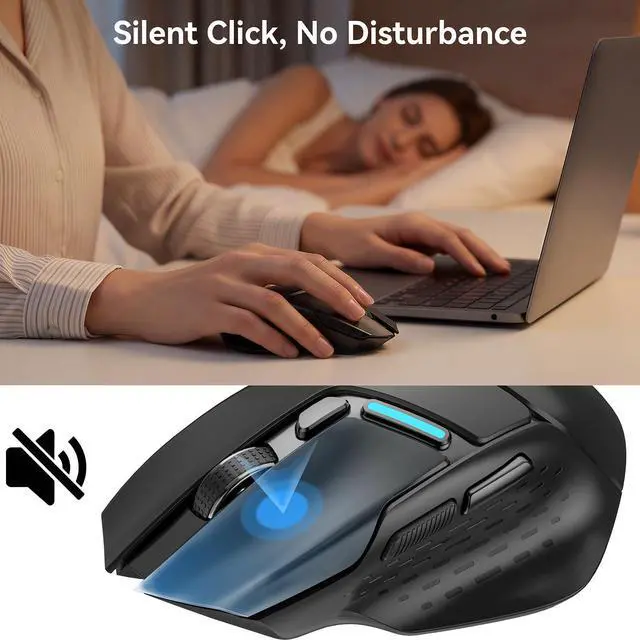 Alt view image 4 of 7 - Ergonomic Wireless Mouse, 6 Adjustable DPI Up to 12800, 3-in-1 Multi Connection(BT5.0& Wired &2.4G Wireless Programmable Silent Click Bluetooth Mouse for Laptop PC Gaming Office