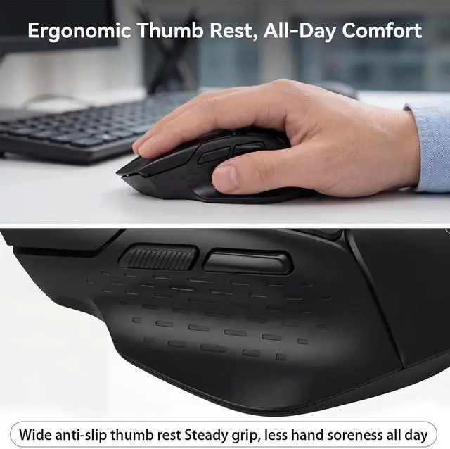 Alt view image 6 of 7 - Ergonomic Wireless Mouse, 6 Adjustable DPI Up to 12800, 3-in-1 Multi Connection(BT5.0& Wired &2.4G Wireless Programmable Silent Click Bluetooth Mouse for Laptop PC Gaming Office