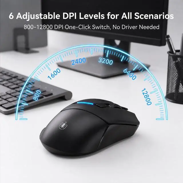 Alt view image 5 of 7 - Ergonomic Wireless Mouse, 6 Adjustable DPI Up to 12800, 3-in-1 Multi Connection(BT5.0& Wired &2.4G Wireless Programmable Silent Click Bluetooth Mouse for Laptop PC Gaming Office