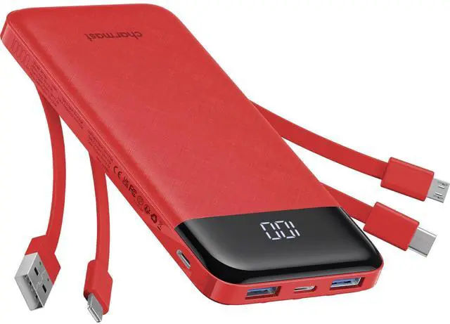 Main image of Portable Charger with Reinforced Built-in 4 Cables,10000mAh Power Bank Travel Essentials 6 Outputs 3 Inputs 3A Fast Charging Compatible with iPhone iPad Samsung Google Pixel LG Moto etc.