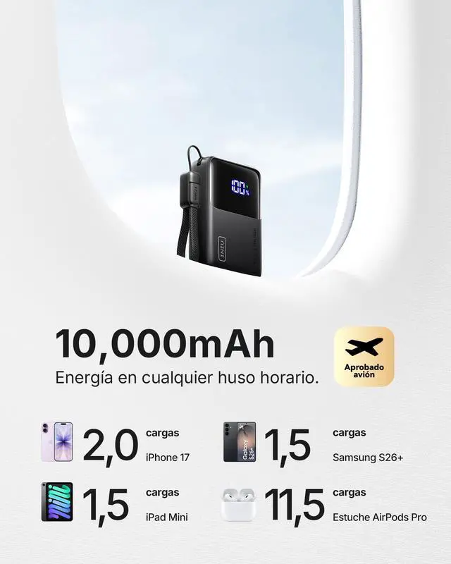 Alt view image 6 of 7 - Portable Charger, Ultra Mini 10000mAh 45W Fast Charging with Detachable Cable, Flight-Safe Travel USB C Power Bank External Phone Battery Pack for Xiaomi iPhone 17 16 Samsung S26 Google iPad etc