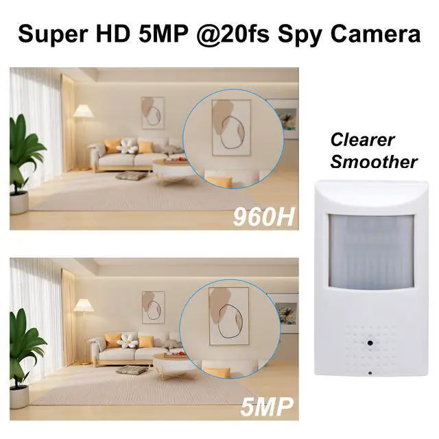 Alt view image 4 of 6 - 5MP POE IP Hidden Spy Security Camera, Indoor PIR Housing Spy Cameras, 3.7mm Wide Angle Pinhole Lens, 940nm Invisible IR LEDs, 10m Night Vision, Plug&Play with Multiple Third-Party PoE NVRs