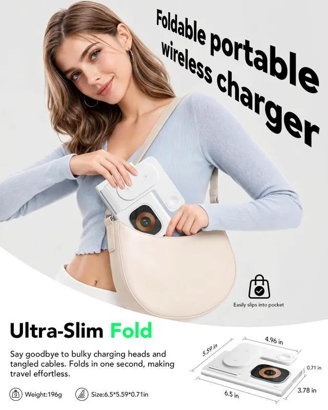 Alt view image 5 of 7 - 3 in 1 Foldable Charging Station for Apple Products,Wireless Charger for iPhone 17 16 15 14 13 12 Pro Max,Travel Dock Adapter&Light for iWatch Series 11 10 9 Ultra 3/2 SE 3/2,for AirPods 4 3 2 Pro 3/2