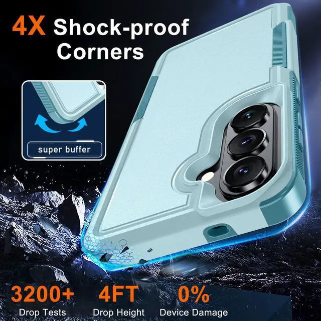 Alt view image 3 of 7 - for Samsung Galaxy S26 Case with Screen Protector+Camera Lens Cover,Military Grade Heavy Duty Shockproof Phone Cover with Wrist Lanyard Strap for Samsung S26,Mint Green