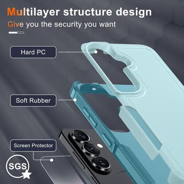 Alt view image 4 of 7 - for Samsung Galaxy S26 Case with Screen Protector+Camera Lens Cover,Military Grade Heavy Duty Shockproof Phone Cover with Wrist Lanyard Strap for Samsung S26,Mint Green