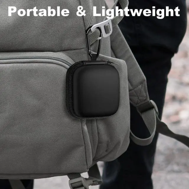 Alt view image 7 of 7 - Square Earbud Case Portable EVA Storage Bag Cell Phone Accessories Organizer with Carabiner for Wired/Wireless Earphone, Earbud, Earpieces, SD Memory Card, Camera Chips, Tech Pouch, Black