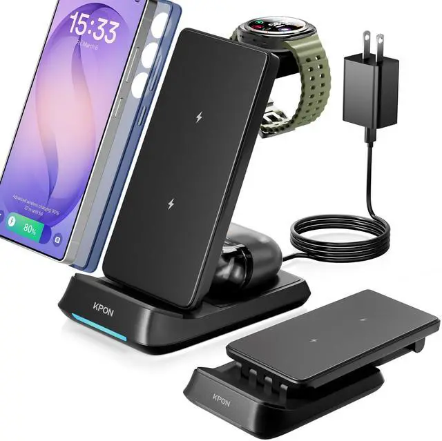 Main image of 3 in 1 Charging Station for Samsung, Wireless Charger for Thick Cases, Foldable Phone and Watch Charger Stand for Galaxy S26/S25/S25 Ultra/S24/Z Fold/Android Devices, Galaxy Watch and Earbuds