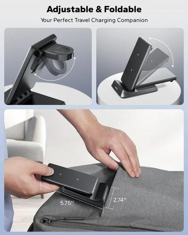 Alt view image 3 of 7 - 3 in 1 Charging Station for Samsung, Wireless Charger for Thick Cases, Foldable Phone and Watch Charger Stand for Galaxy S26/S25/S25 Ultra/S24/Z Fold/Android Devices, Galaxy Watch and Earbuds