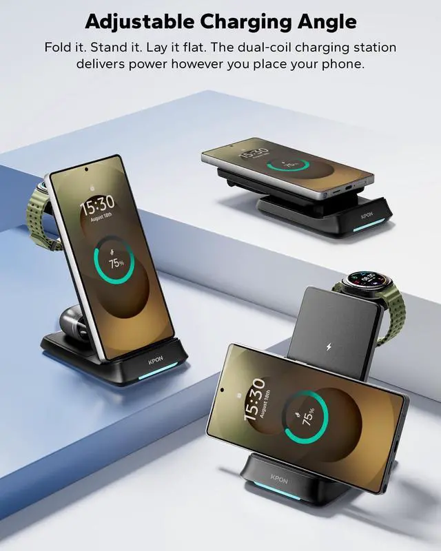 Alt view image 6 of 7 - 3 in 1 Charging Station for Samsung, Wireless Charger for Thick Cases, Foldable Phone and Watch Charger Stand for Galaxy S26/S25/S25 Ultra/S24/Z Fold/Android Devices, Galaxy Watch and Earbuds