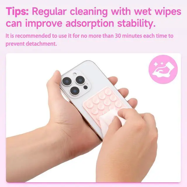 Alt view image 5 of 6 - 4Pack Silicone Suction Phone Case Mount, Silicon Adhesive Smartphones Stand Sticky, Hands-Free Phone Accessories Holder for Selfies and Videos (Black & White & Translucent & Light Pink)