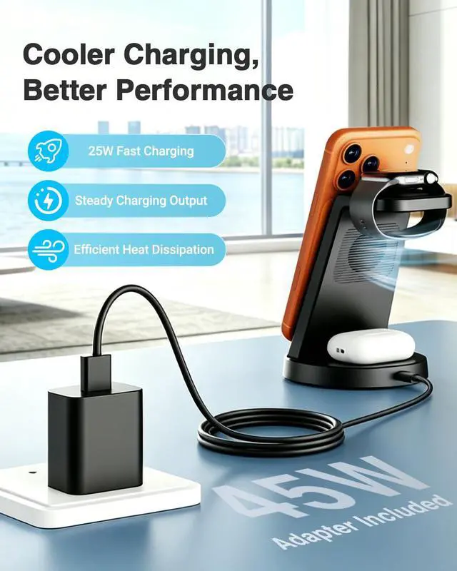 Alt view image 3 of 7 - MagSafe Charger 25W Magnetic 3-in-1 Wireless Charging Station for Apple