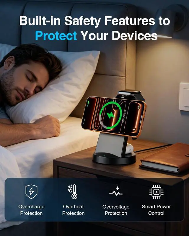 Alt view image 7 of 7 - MagSafe Charger 25W Magnetic 3-in-1 Wireless Charging Station for Apple