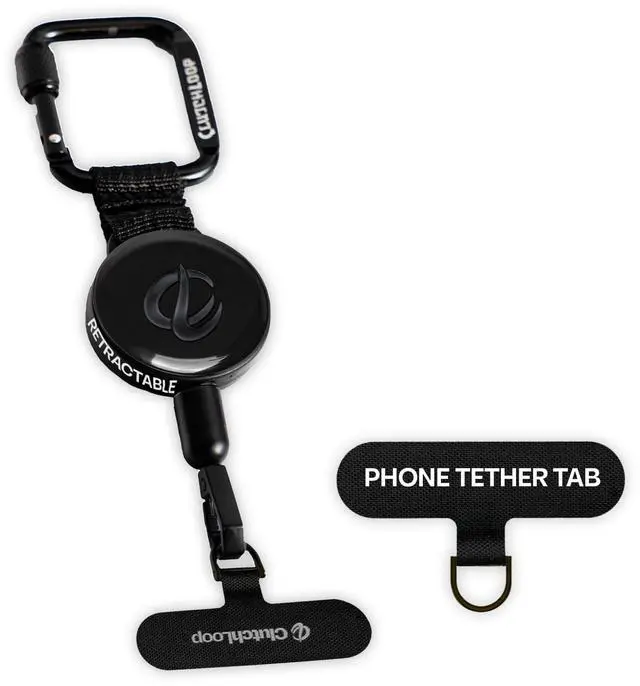 Main image of Anti-Theft Phone Tether - Universal Adhesive Anchor, Retractable Steel Line and Locking Carabiner (Midnight)