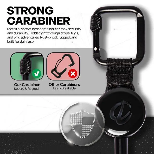 Alt view image 3 of 7 - Anti-Theft Phone Tether - Universal Adhesive Anchor, Retractable Steel Line and Locking Carabiner (Midnight)