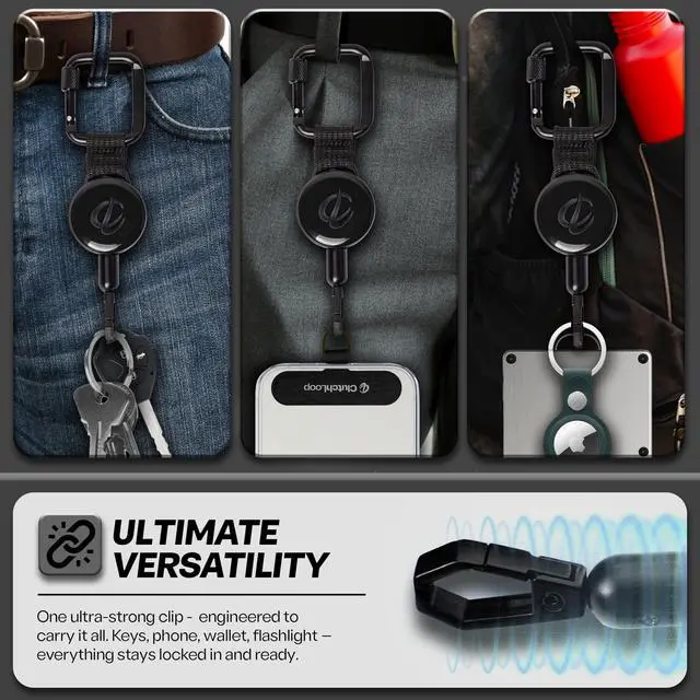 Alt view image 4 of 7 - Anti-Theft Phone Tether - Universal Adhesive Anchor, Retractable Steel Line and Locking Carabiner (Midnight)